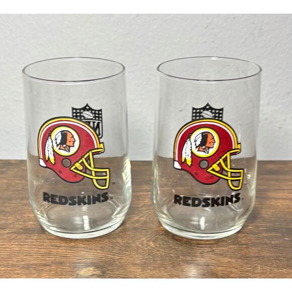 Vintage Washington Redskins NFL Glass Lowball Glasses Set of 2 4.5” 16oz - Picture 1 of 8